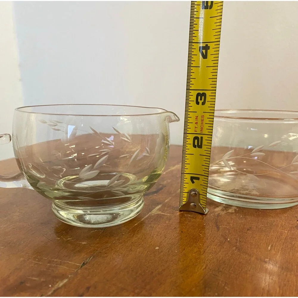 Vtg Princess House Crystal Heritage Open Sugar Bowl & Creamer Etched Floral